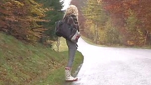Young hitchhiker gets pounded in the wood