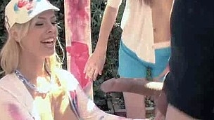 Legal Age Teenage Rita & Tara finger paint on studs cock!